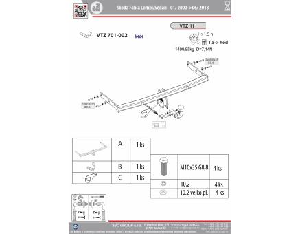 Tažné zařízení Škoda Fabia 06/2010->12/2014, Combi
